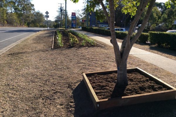 Karaka Downs, Wacol- Completed Garden bed and existing trees